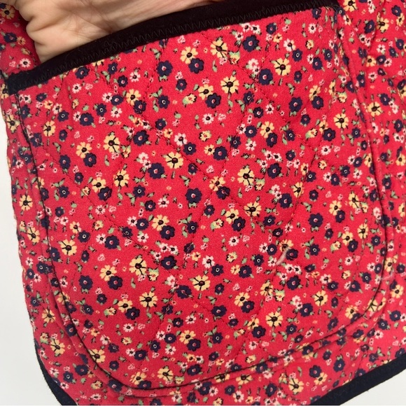Free People Claudine Red Floral Bow Tie Front Cottagecore Coquette Quilted Vest - Picture 4 of 7